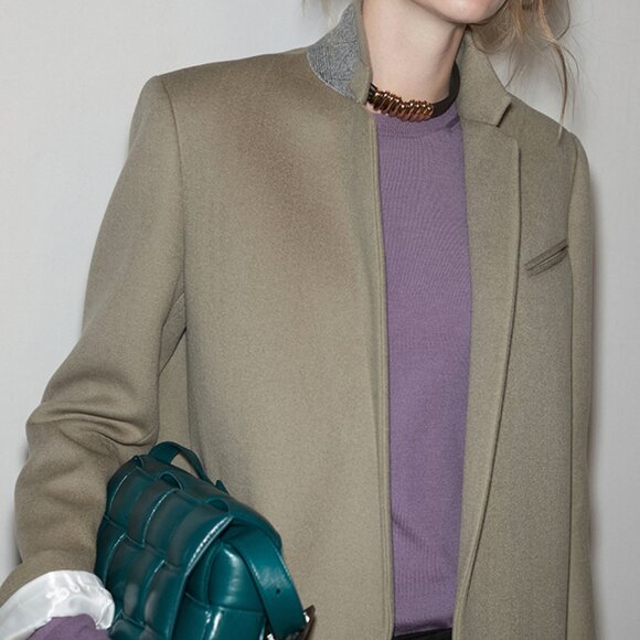 CHICJOC Classic Wool Coat Size 38 — Vert Amande — Minimalist Tailored Mid-Length - Picture 5 of 16